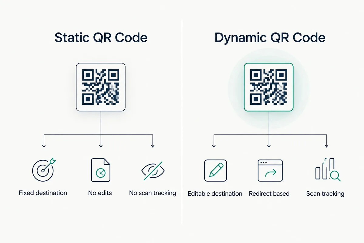 Comparison diagram of static QR code versus dynamic QR code features