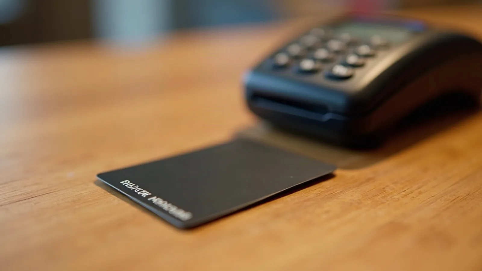 A black plastic gift card with a printed barcode on a retail counter