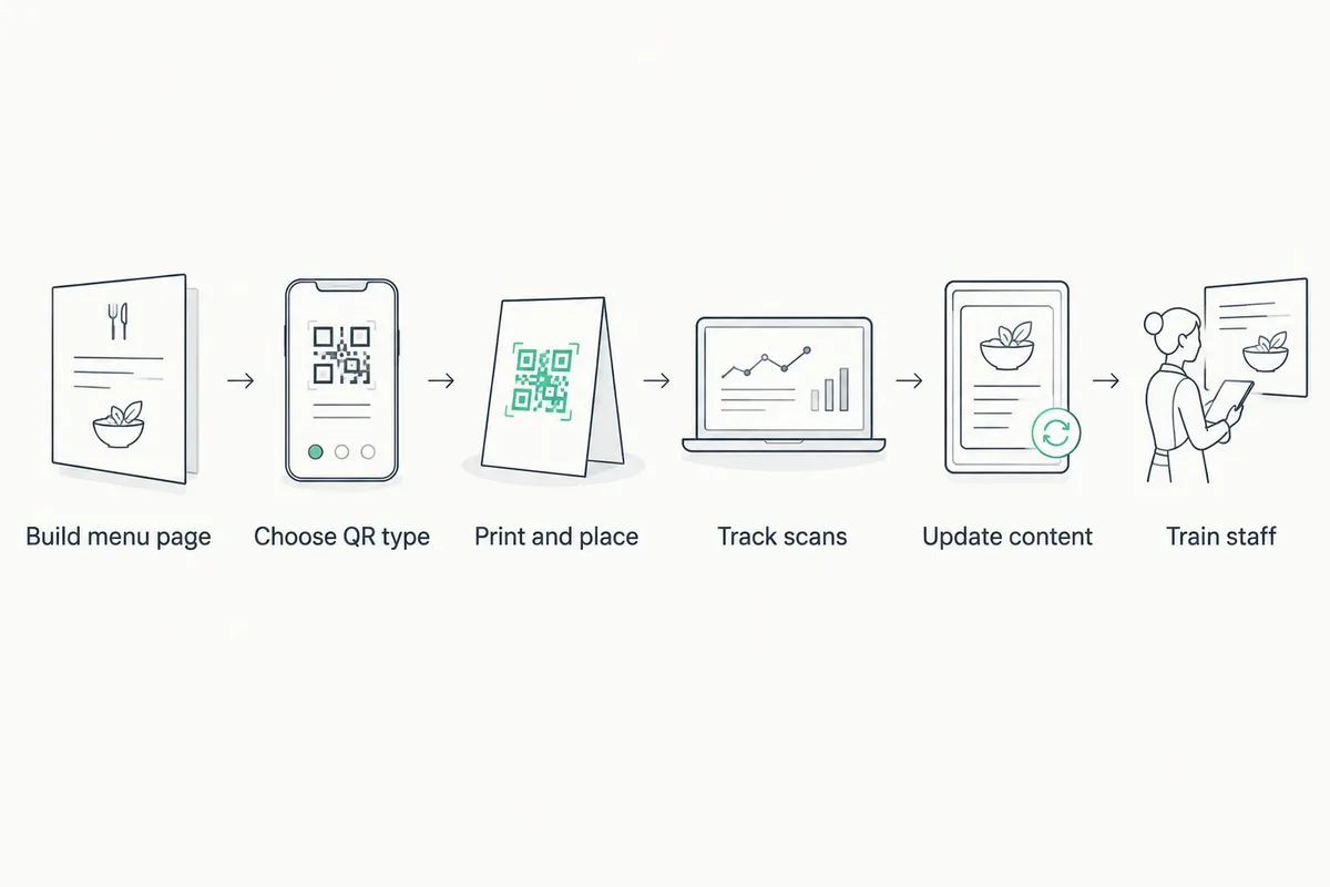 Six steps restaurants follow to set up and maintain a QR code menu